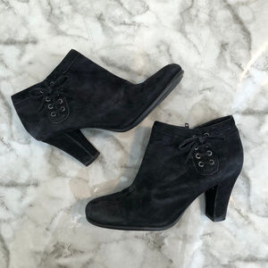 Aerosoles Black Suede Booties with Lace Up Detail